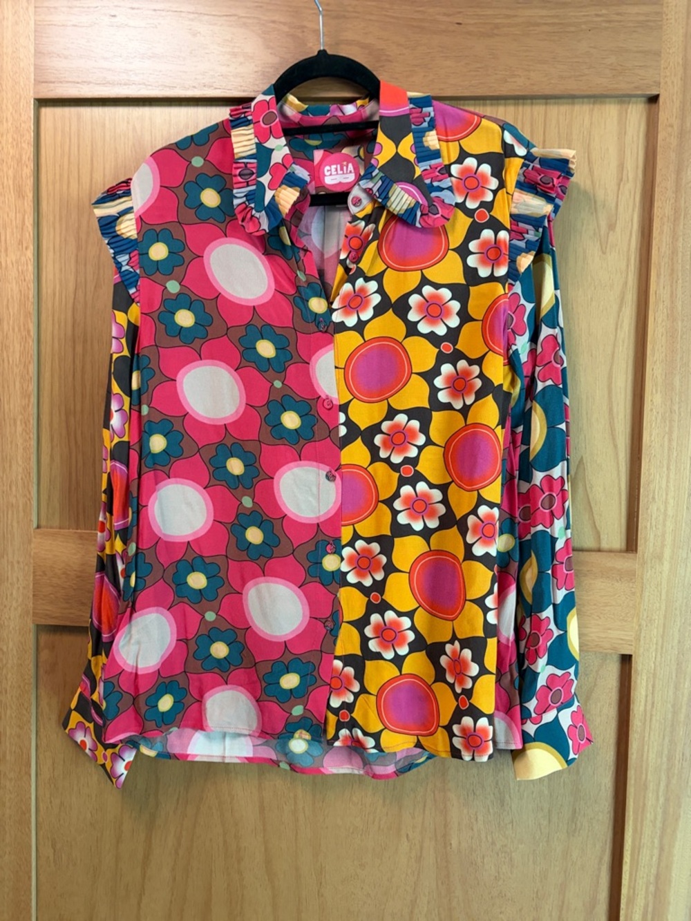 CeliaB Multicolor Floral Colorblock Ruffle Collar Blouse